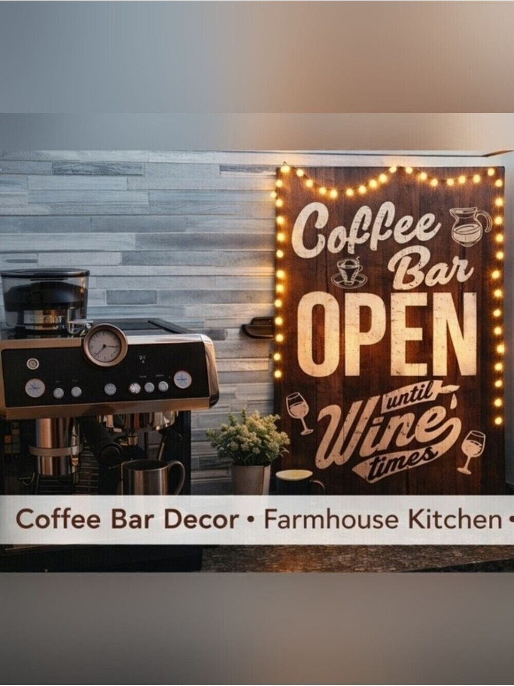 Coffee Bar Sign LED Canvas Wall Art “Coffee Bar Open Until Wine Time” Decor -New